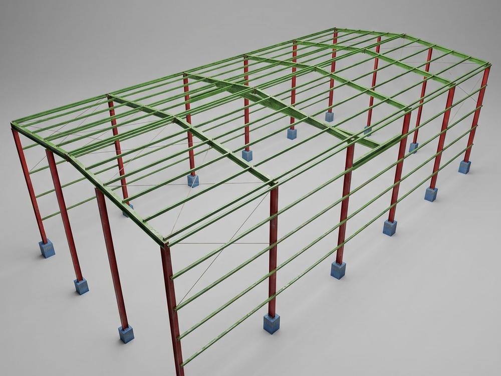 Projeto estrutural de galpão industrial em estrutura metálica com pórticos e contraventamentos